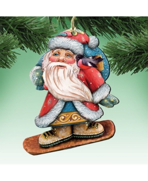 Designocracy Downslope Santa Wooden Christmas Ornament Set of 2