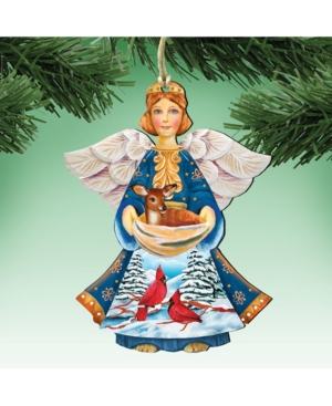 Designocracy Cardinal Deer Angel Wooden Christmas Ornament Set Of 2 In Multi