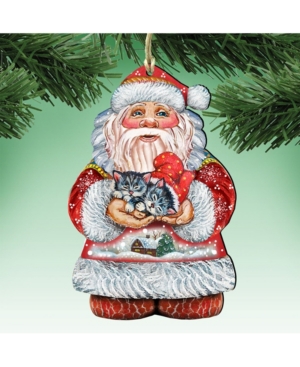 Designocracy Kitten Holiday Santa Wooden Christmas Ornament Set of 2