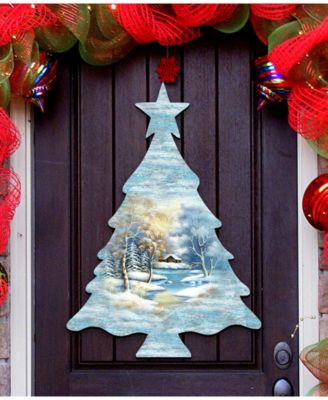Designocracy Scenic Winter Tree Wooden Decorative Door Hanger - Macy's