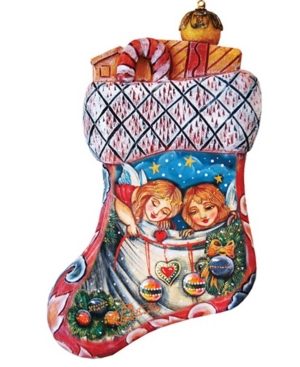 G.debrekht Hand Painted Christmas Santa Stocking Scenic Ornament In Multi