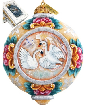 G.debrekht Hand Painted Scenic Ornament Swans Ornament In Multi