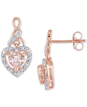 image of Morganite (1 ct. t.w.) & Diamond (1/8 ct. t.w.) Heart Drop Earrings in 10k Rose Gold
