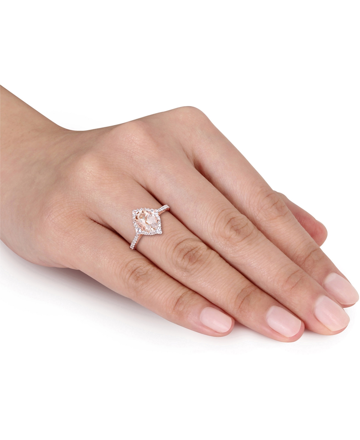 (1-1/7 ct. t.w.), White Sapphire (1/5 ct. t.w.) & Diamond (1/4 ct. t.w.) Ring in 14k Rose Gold - Morganite