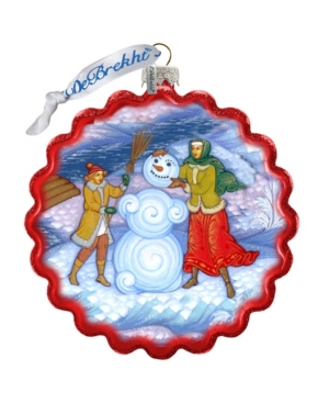 G.debrekht Kids'  Palekh Building Snowman Wreath Glass Ornament In Multi