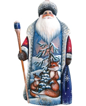 G.debrekht Woodcarved Hand Painted Fox Family Santa Wilderness Figurine In Multi
