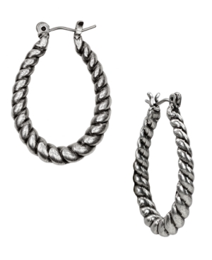 image of Patricia Nash Silver-Tone Twisted-Rope Oval Hoop Earrings