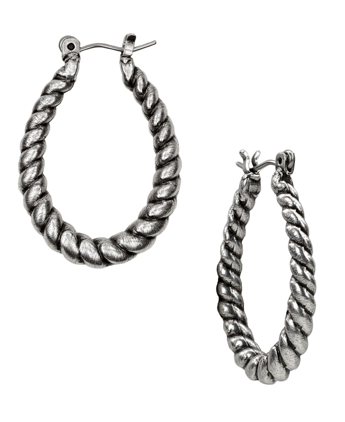 Silver-Tone Twisted-Rope Oval Hoop Earrings - Silver