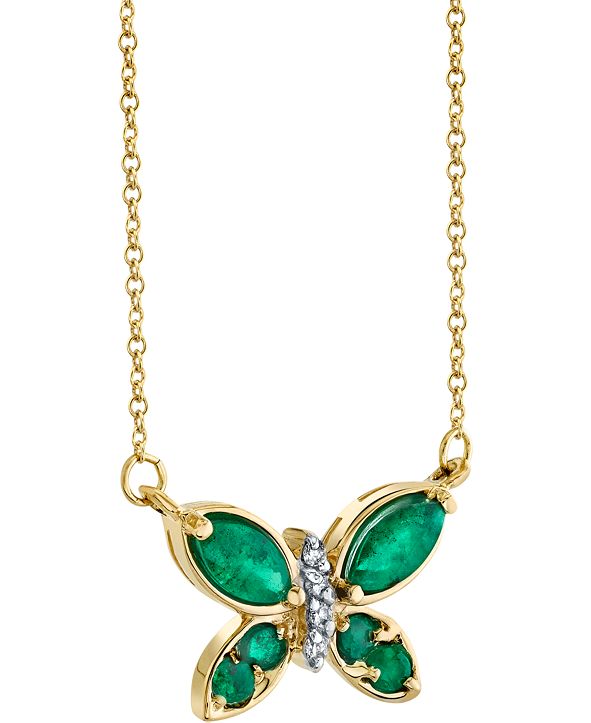 Macy's Emerald (5/8 ct. t.w.) & Diamond (1/20 ct. t.w.) Butterfly 18 ...