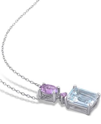 Aquamarine (3 ct. t.w.) & Amethyst (3/4 ct. t.w.) 18" Pendant Necklace in Sterling Silver