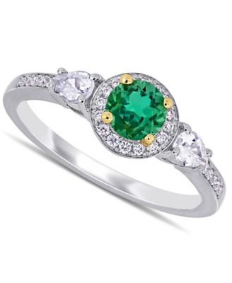 Macy's - Emerald (1/2 ct. t.w.), White Sapphire (1/3 ct. t.w.) & Diamond (1/8 ct. t.w.) Halo Ring in 14k Gold & White Gold