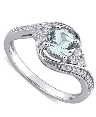 Macy's - Aquamarine (3/4 ct. t.w.), White Topaz (1/4 ct. t.w.) & Diamond (1/10 ct. t.w.) Swirl Ring in 10k White Gold