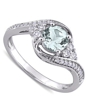 image of Aquamarine (3/4 ct. t.w.), White Topaz (1/4 ct. t.w.) & Diamond (1/10 ct. t.w.) Swirl Ring in 10k White Gold