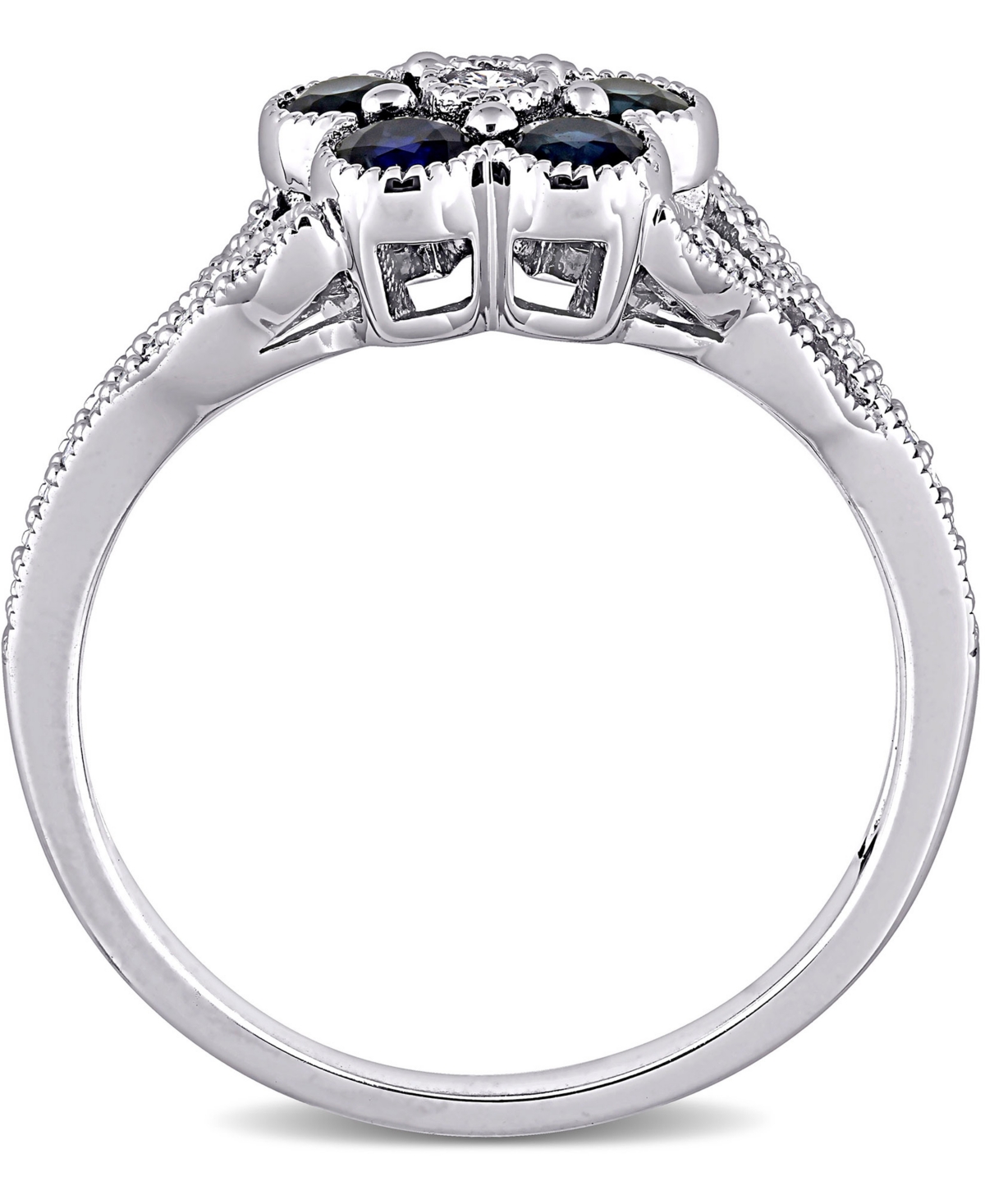 (4/5 ct. t.w.) & Diamond (1/6 ct. t.w.) Flower Ring in 10k White Gold - Sapphire