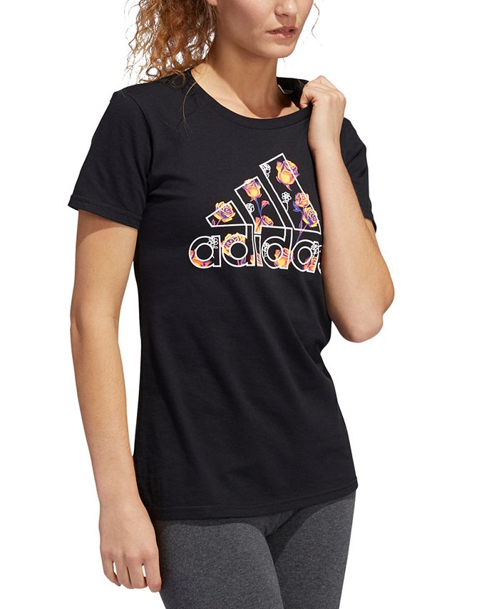 adidas Women's FloralPrint Crewneck Cotton TShirt Macy's