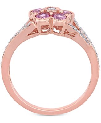 Pink Sapphire (3/4 ct. t.w.) & Diamond (1/6 ct. t.w.) Flower Ring in 10k Rose Gold