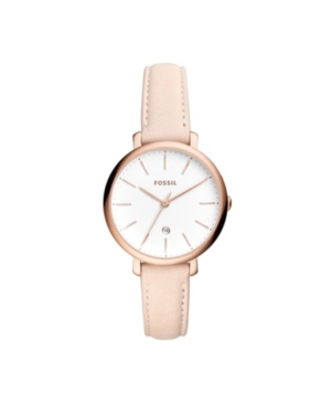 image of Fossil Jacqueline Three-Hand Date Pastel Pink Leather Watch 36mm
