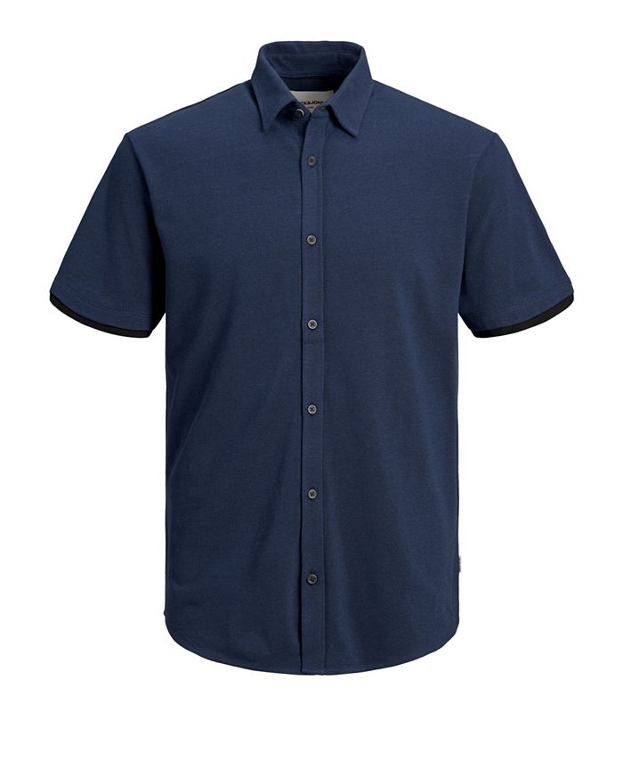 Jack & Jones Men's Cotton Pique All Over Button Polo Short Sleeve Shirt ...