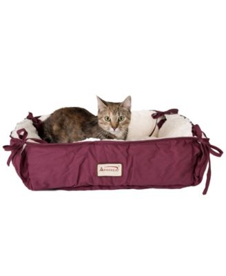 2-In-1 Cat Pet Bed & Fleece Cat Mat, Burgundy/Ivory - Extra Thick Poly Fill, Machine Washable