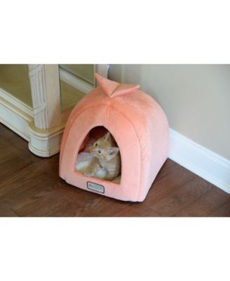 Cat Bed Cave Shape, Orange/Ivory, C10HCS/MB - Silky Soft Plush and Luxurious Velvet