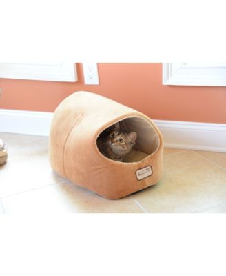 Cat Bed Cave Shape, Brown/Ivory, C11CZS/MH - Luxurious Velvet Covering, 100% Poly Fill Filling, Machine Washable, 6 Months Warranty