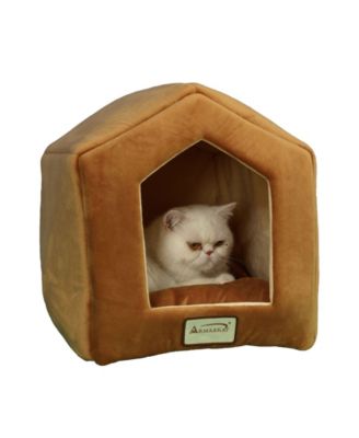 Small Indoor Cat house, Cat Beds With Mat, MachIne Washable, C27CZS/MH, Earth Brown and Beige