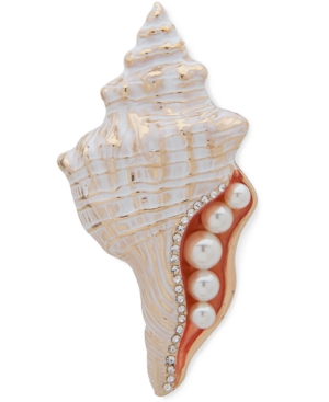 image of Anne Klein Gold-Tone Pave & Imitation Pearl Conch Shell Pin