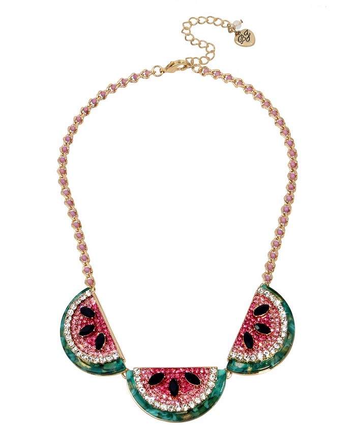 Betsey Johnson Watermelon Frontal Necklace in Gold-tone Metal, 17