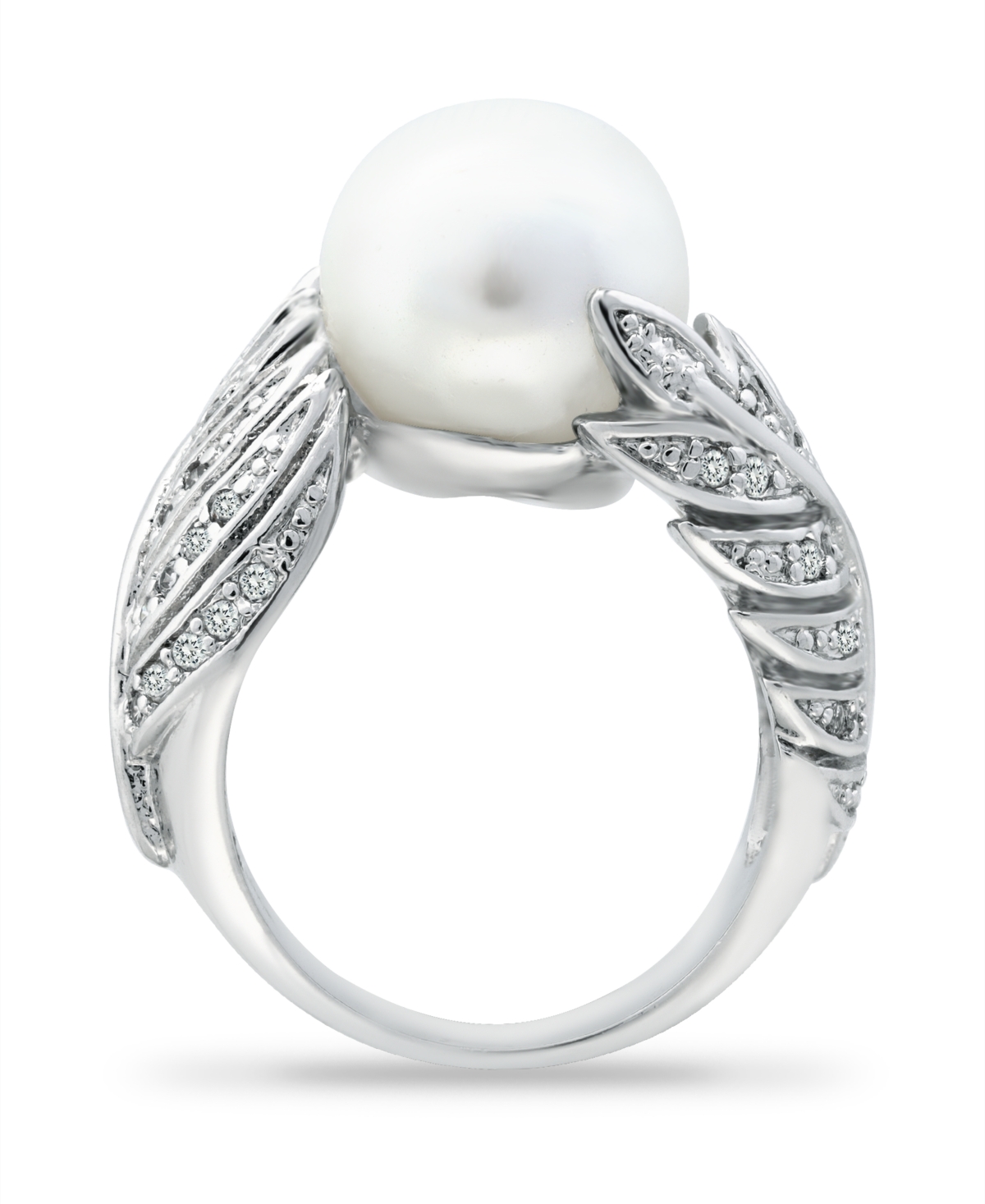 Imitation Pearl and Multi Row Pave Cubic Zirconia Ring Plate - Silver