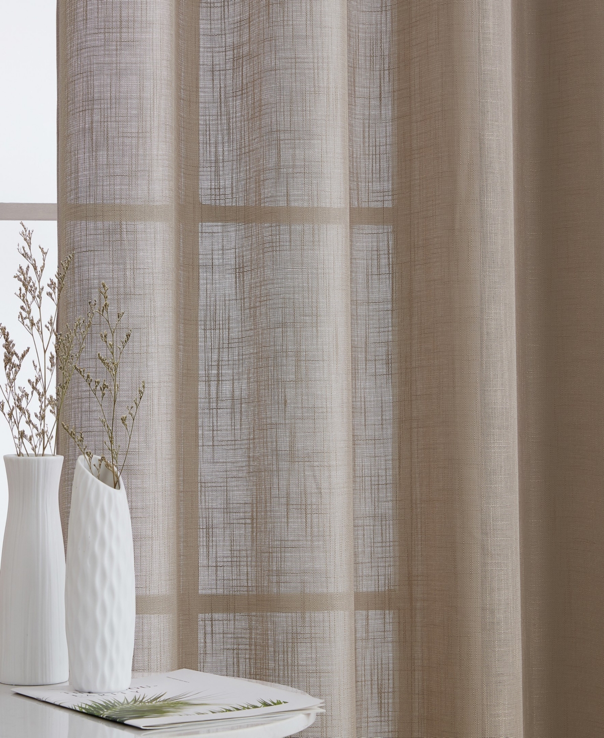 Hlc.me Abbey Faux Linen Textured Semi Sheer Privacy Sun Light Filtering Transparent Window Grommet Long Thick Curtains Drapery Panels for Bedroom & Li