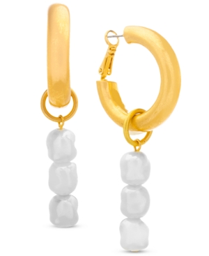 image of Steve Madden Gold-Tone Triple Imitation Pearl Charm Hoop Earrings
