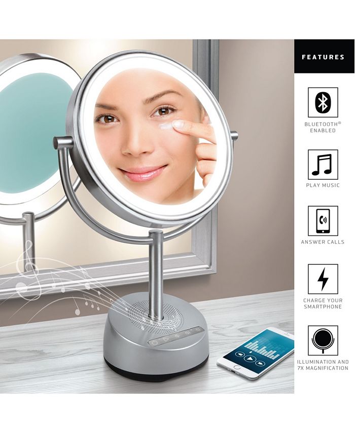 Sharper Image Vanity Mirror Round LED 9" with Bluetooth Speaker Macy's