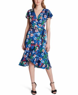 Tahari ASL Printed V Neck Faux Wrap Dress Macy s