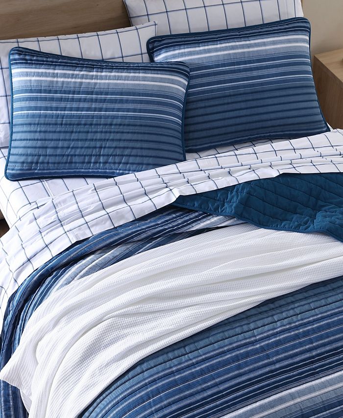 Nautica Coveside Blue Cotton Reversible 2Piece Quilt Set, Twin Macy's