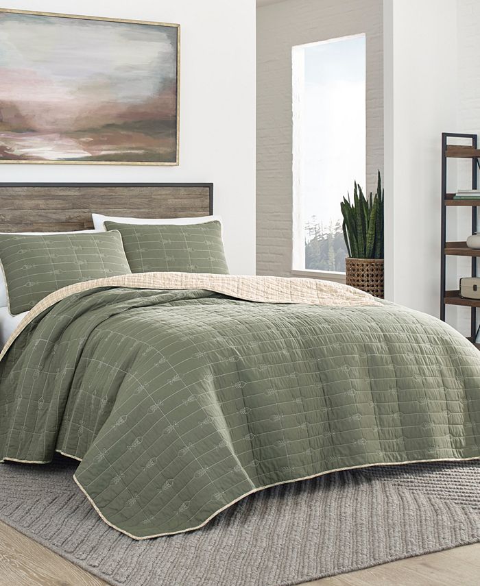 Eddie Bauer Troutdale Green Reversible 3Piece Full/Queen Quilt Set