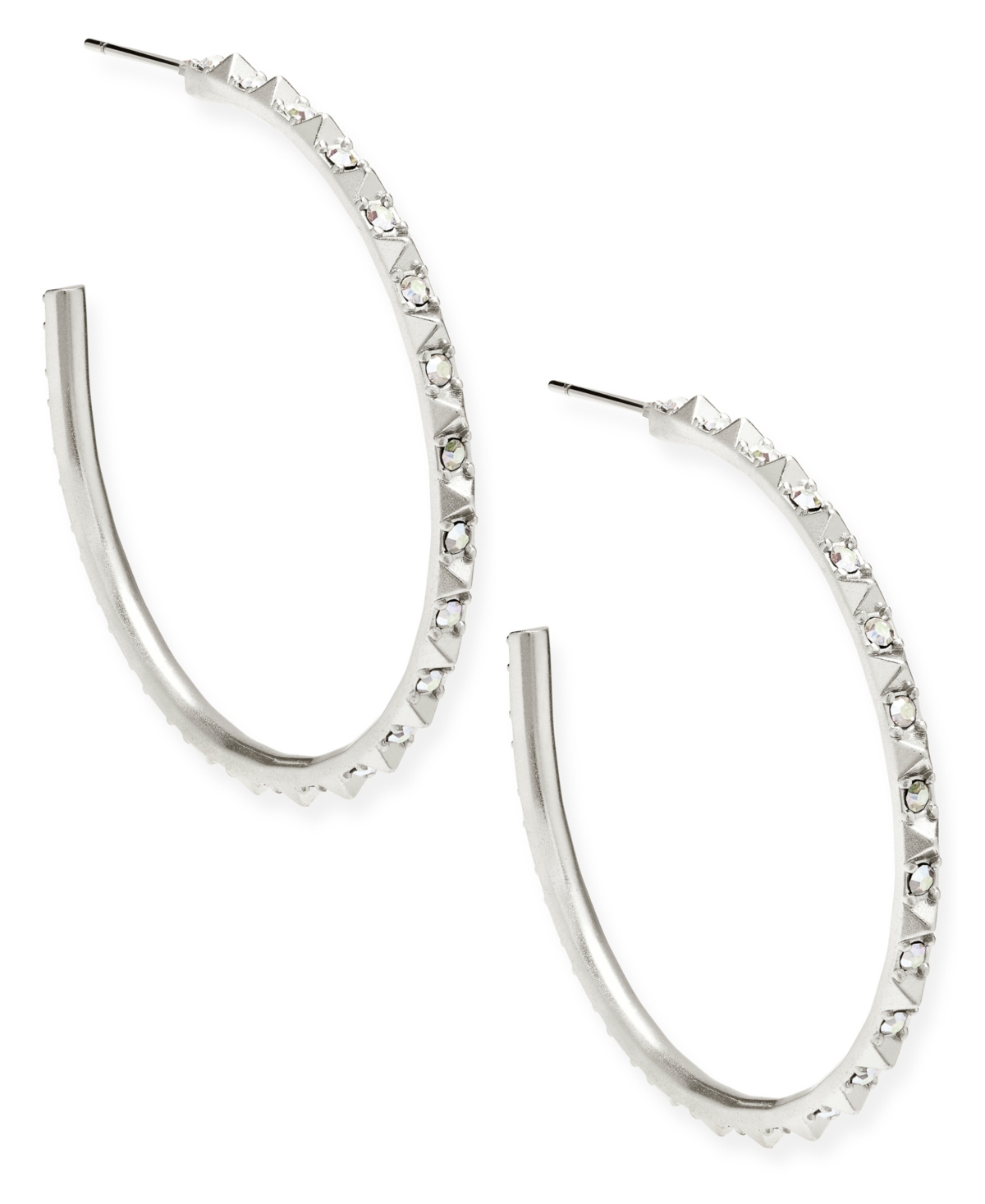 Medium Pave C-Hoop Earrings, 1.7" - Silver