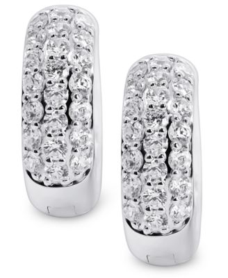 Cubic Zirconia Small Huggie Hoop Earrings in Sterling Silver