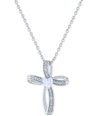 Macy's Lab-Grown Opal (4mm) Diamond Accent Cross Your Heart