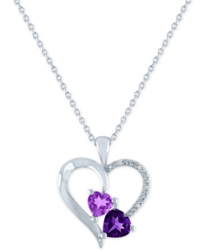 image of Lab-Created Amethyst (1-1/4 ct. t.w.) & Diamond Accent Heart Pendant Necklace in Sterling Silver, 16
