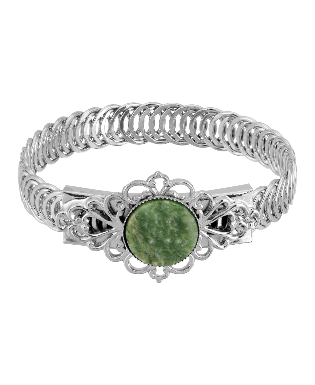 Silver-Tone Semi Precious Belt Bracelet - Green