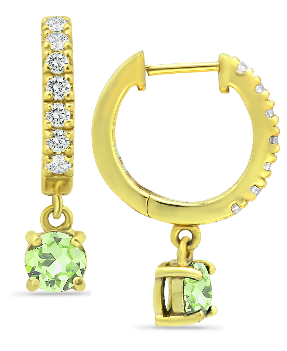 Cubic Zirconia Dangle Drop Huggie Hoop Earring in Sterling Silver or 18k Gold over Silver (Also available in Lab created Opal) -Gold Over Si