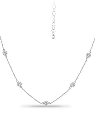 Cubic Zirconia Mini-Cluster Statement Necklace, 16" + 2" extender