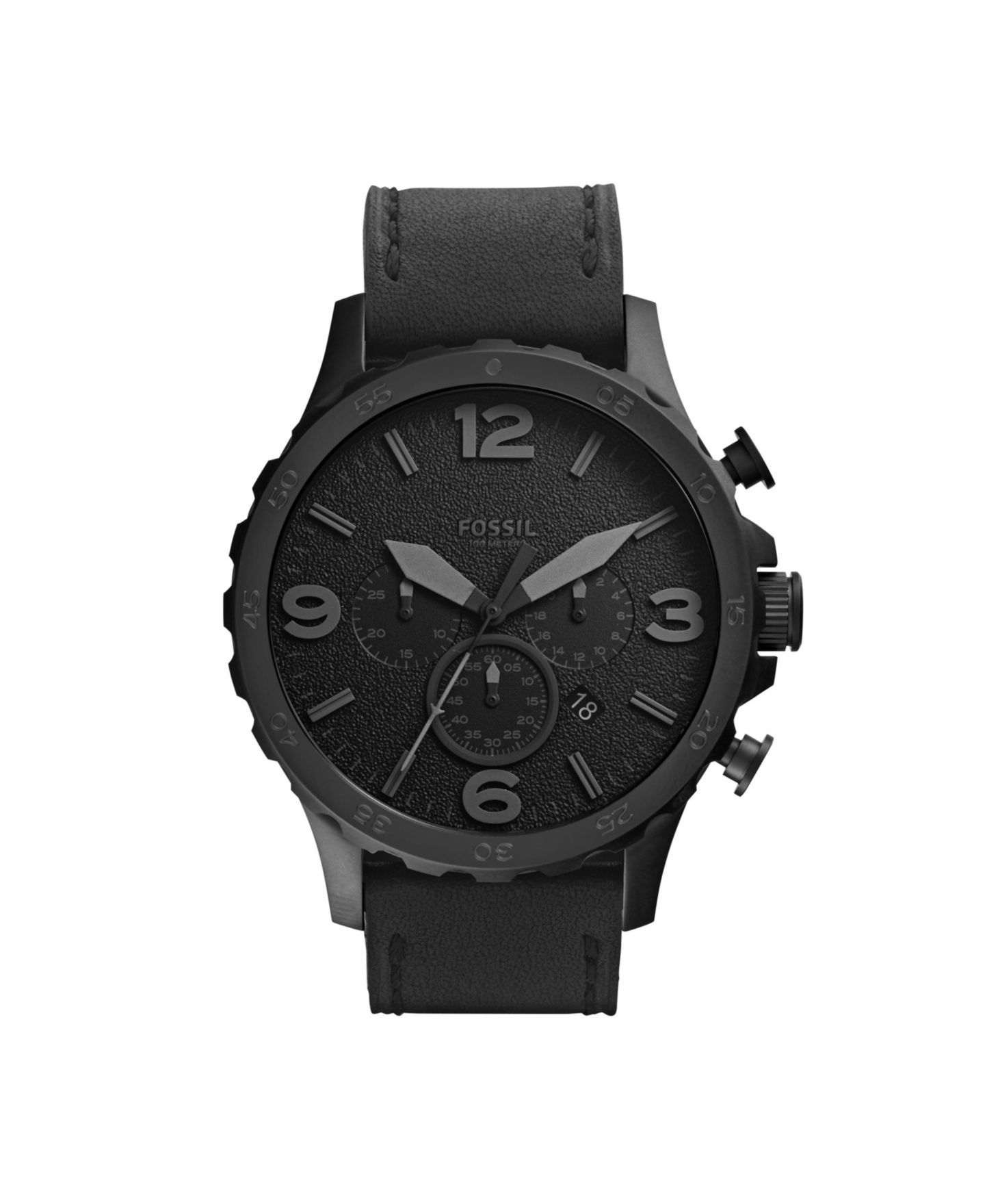 Мужские часы Fossil Nate Black Leather Strap Watch — фото 1