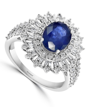 image of Effy Sapphire (1-7/8 ct. t.w.) & Diamond (1/4 ct. t.w.) Halo Statement Ring in 14k White Gold