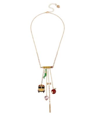 Betsey Johnson Back To School Mixed Charm Y Necklace Reviews Necklaces Jewelry Watches Macy S