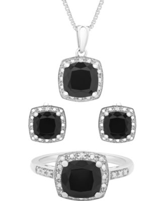 3-Pc. Set Onyx & Diamond Accent Pendant Necklace, Ring and Stud Earrings in 14k Gold-Plated Sterling Silver (Also Available in Sterling Silver)