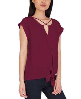 BCX - Juniors' Criss-Cross Tie-Hem Top