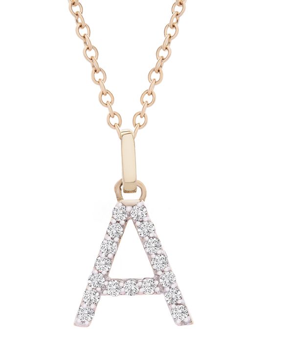 Macy's Diamond Initial Pendant Necklace (1/10 ct. t.w.) in 14k Gold, 18