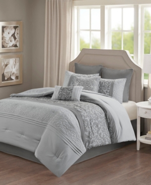 510 Design Ramsey Queen Embroidered 8 Piece Comforter Set Bedding In Grey