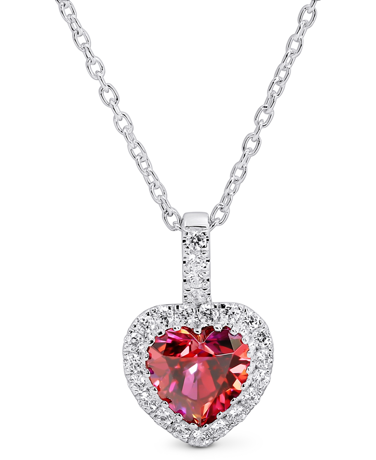 Arabella Cubic Zirconia Heart Halo 18" Pendant Necklace in Sterling Silver